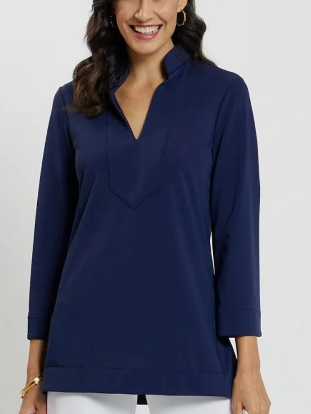 Jude Connally Chris Tunic Top Navy Blue Effortless Chic Classic Comfort Size M